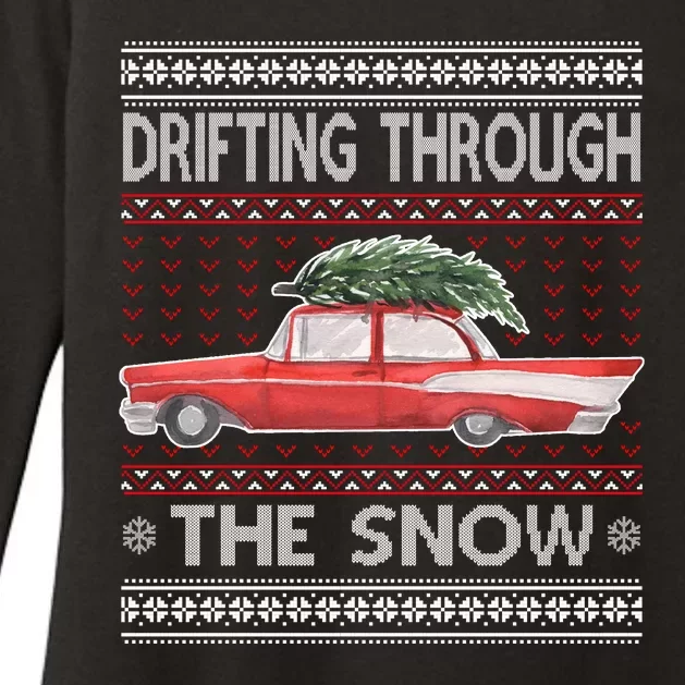 Drifting Through The Snow Ugly Christmas Sweater Womens CVC Long Sleeve Shirt