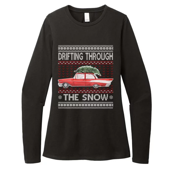 Drifting Through The Snow Ugly Christmas Sweater Womens CVC Long Sleeve Shirt