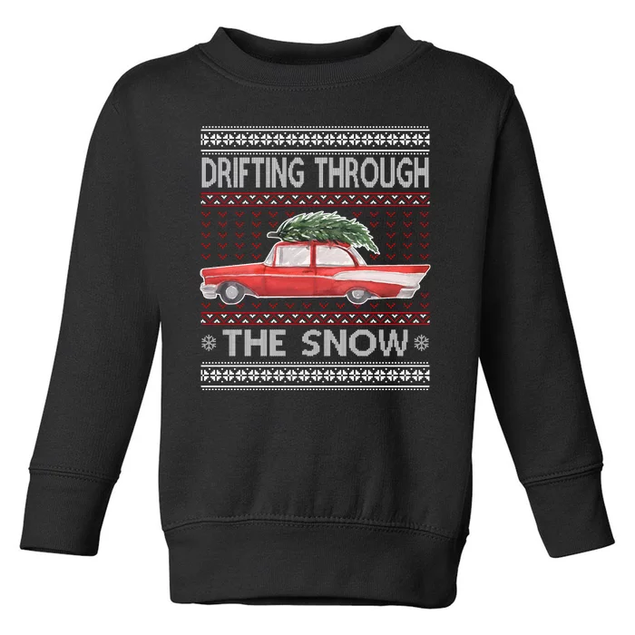 Drifting Through The Snow Ugly Christmas Sweater Toddler Sweatshirt