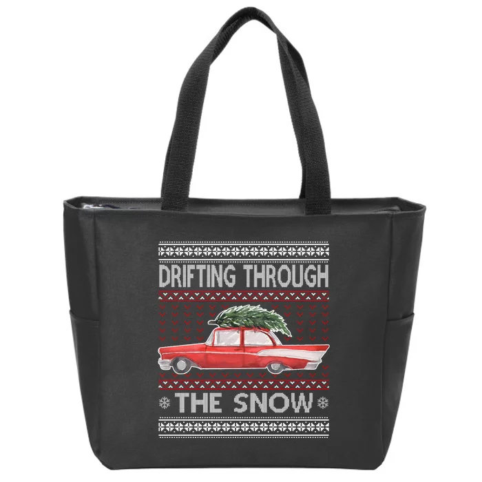 Drifting Through The Snow Ugly Christmas Sweater Zip Tote Bag