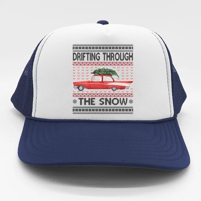 Drifting Through The Snow Ugly Christmas Sweater Trucker Hat