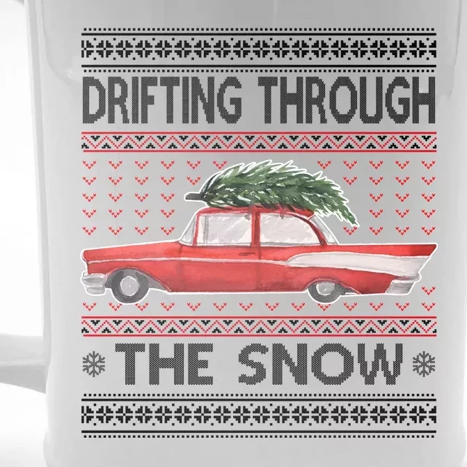 Drifting Through The Snow Ugly Christmas Sweater Front & Back Beer Stein