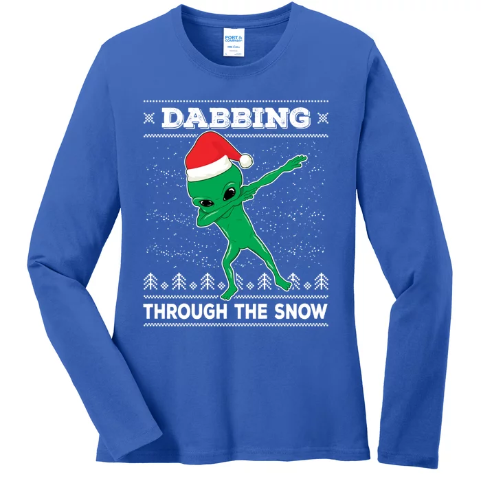 Dabbing Through The Snow Alien Santa Ugly Christmas Sweater Gift Ladies Long Sleeve Shirt