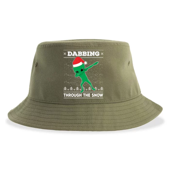 Dabbing Through The Snow Alien Santa Ugly Christmas Sweater Gift Sustainable Bucket Hat