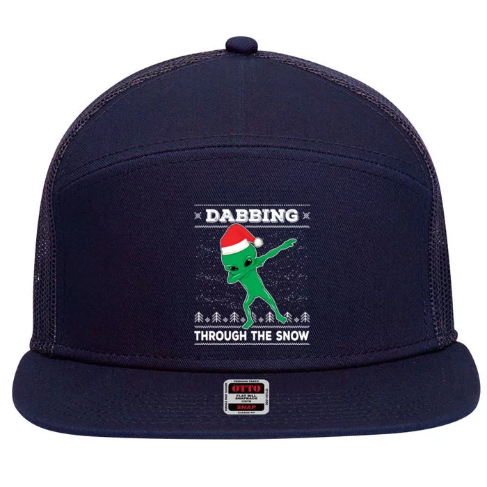 Dabbing Through The Snow Alien Santa Ugly Christmas Sweater Gift 7 Panel Mesh Trucker Snapback Hat