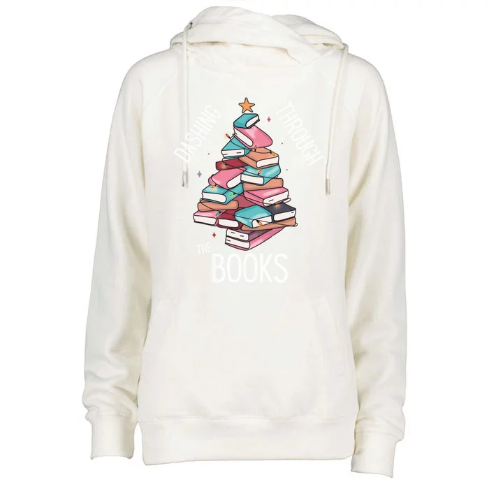 Dashing Through The Books Lover Christmas Tree Xmas Bookish Gift Womens Funnel Neck Pullover Hood