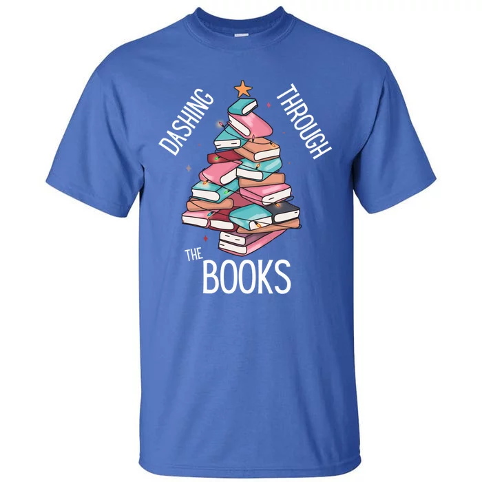 Dashing Through The Books Lover Christmas Tree Xmas Bookish Gift Tall T-Shirt