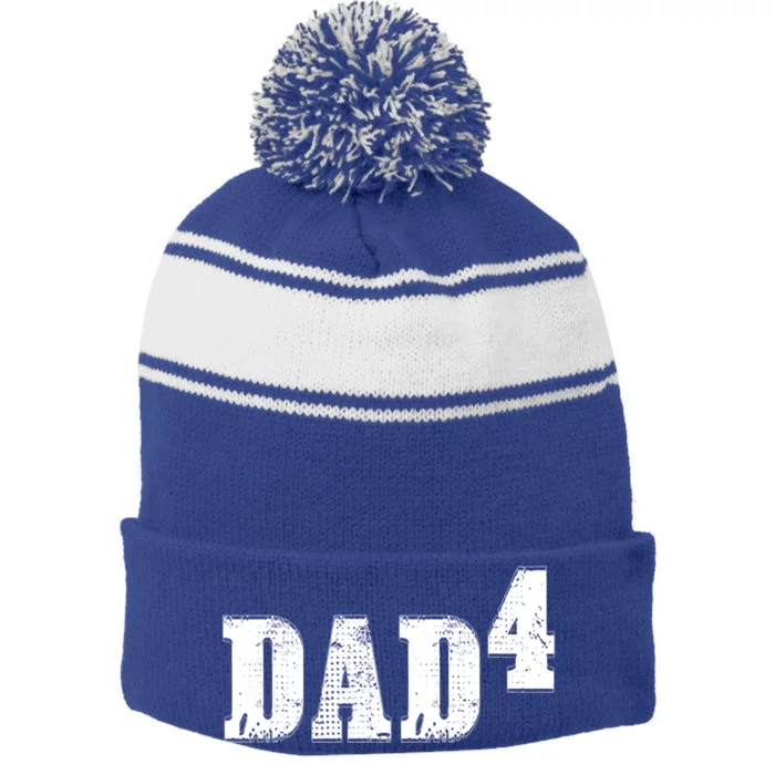 Dad To The Fourth Power Dad Of 4 4th Power Father's Day Gift Stripe Pom Pom Beanie