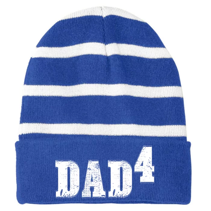 Dad To The Fourth Power Dad Of 4 4th Power Father's Day Gift Striped Beanie with Solid Band