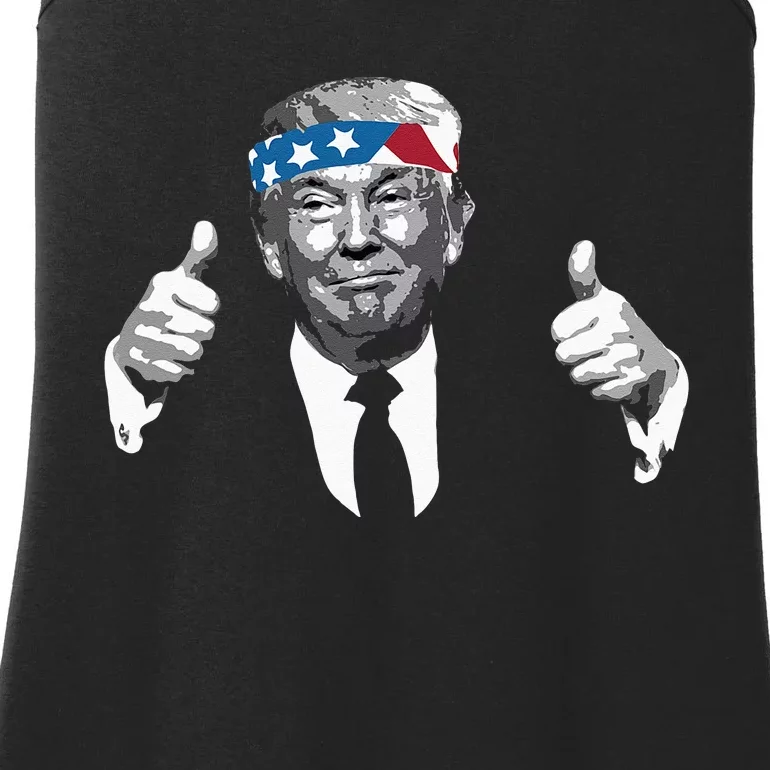 Donald Trump Thumbs Up American Flag Bandana Ladies Essential Tank