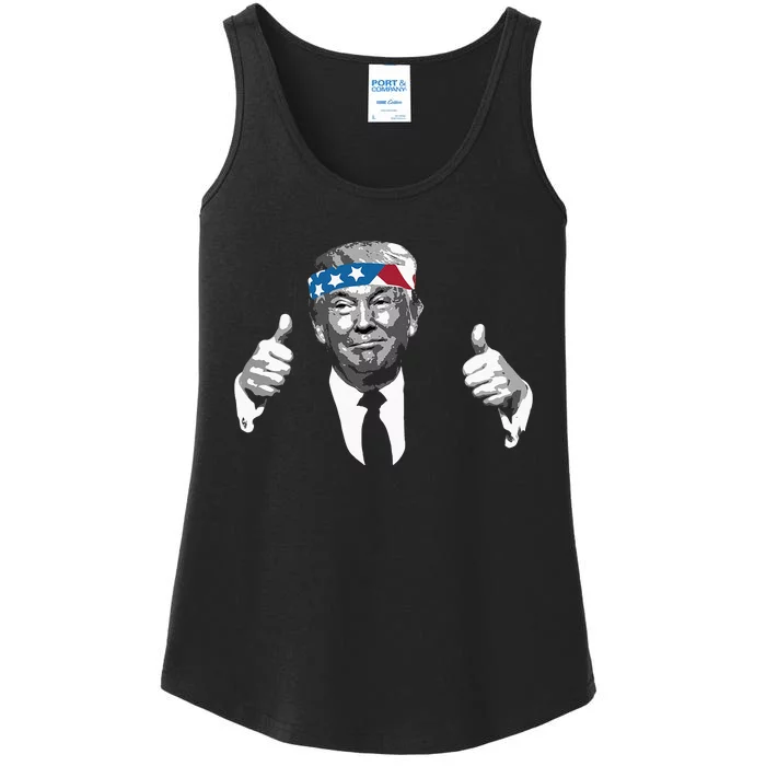 Donald Trump Thumbs Up American Flag Bandana Ladies Essential Tank