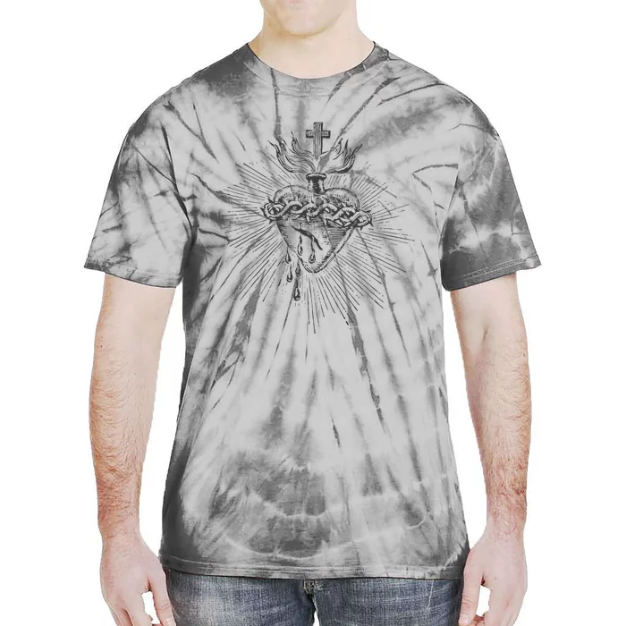 Devotion To The Sacred Heart Of Jesus Vintage Catholic Art Tie-Dye T-Shirt