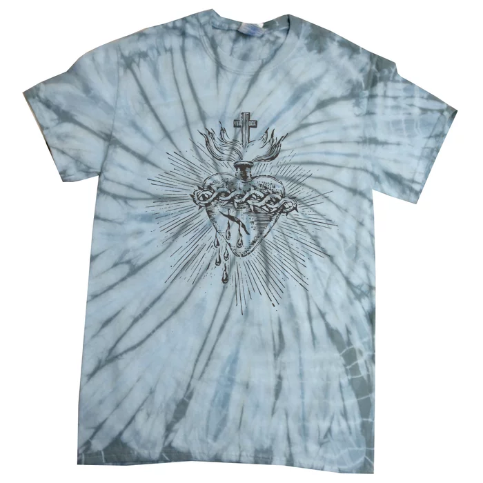 Devotion To The Sacred Heart Of Jesus Vintage Catholic Art Tie-Dye T-Shirt