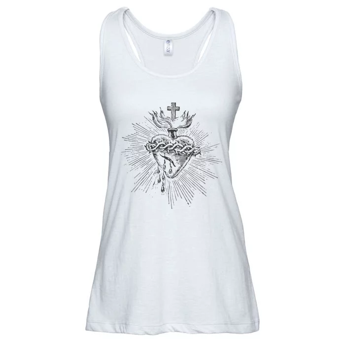 Devotion To The Sacred Heart Of Jesus Vintage Catholic Art Ladies Essential Flowy Tank