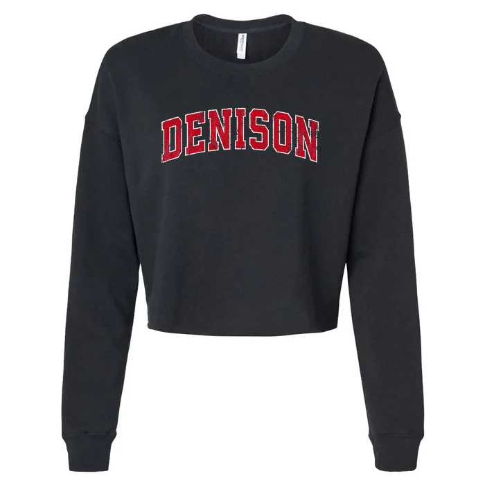 Denison Texas Tx Vintage Sports Design Red Cropped Pullover Crew