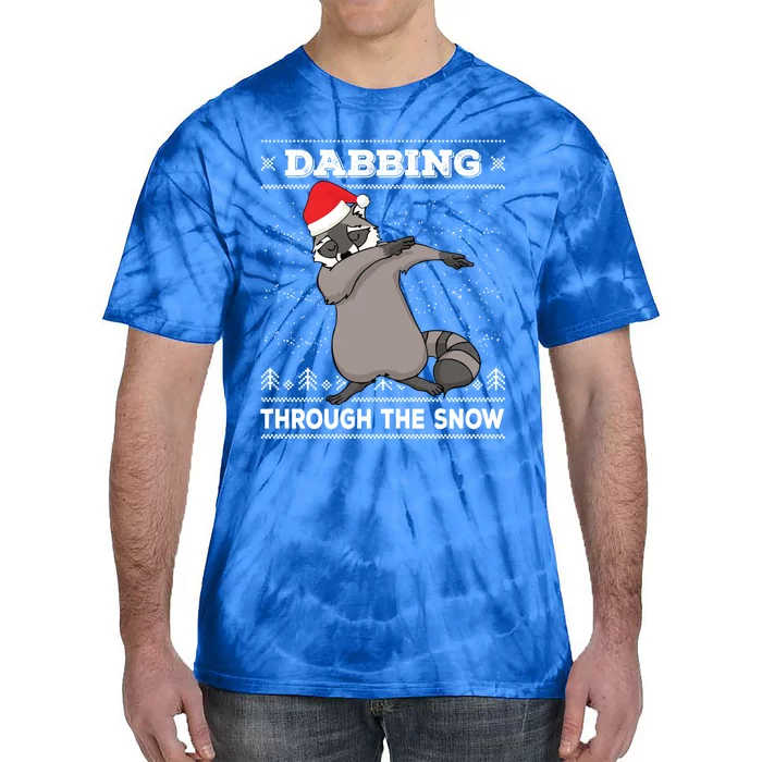 Dabbing Through The Snow Raccoon Dab Ugly Christmas Great Gift Tie-Dye T-Shirt