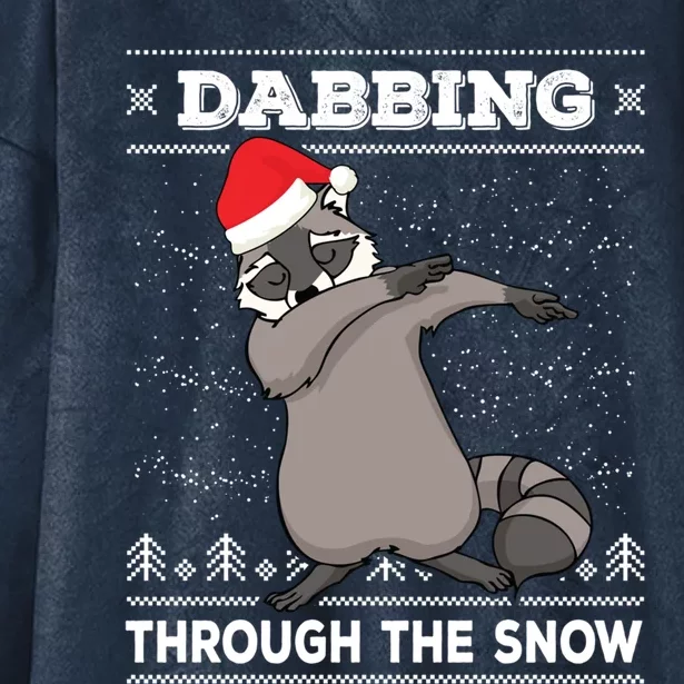 Dabbing Through The Snow Raccoon Dab Ugly Christmas Great Gift Hooded Wearable Blanket