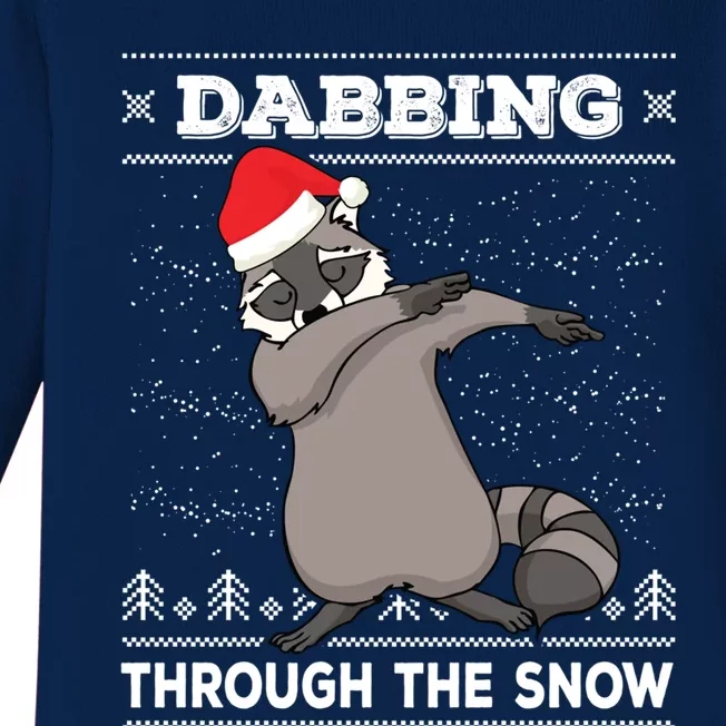 Dabbing Through The Snow Raccoon Dab Ugly Christmas Great Gift Baby Long Sleeve Bodysuit