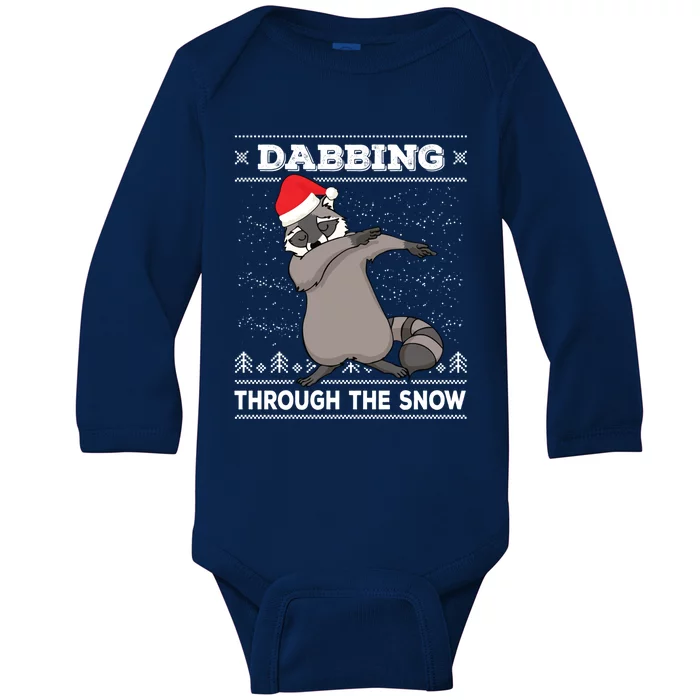 Dabbing Through The Snow Raccoon Dab Ugly Christmas Great Gift Baby Long Sleeve Bodysuit