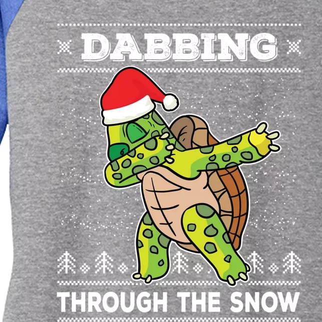 Dabbing Through The Snow Dab Turtle Ugly Christmas Sweater Great Gift Women's Tri-Blend 3/4-Sleeve Raglan Shirt