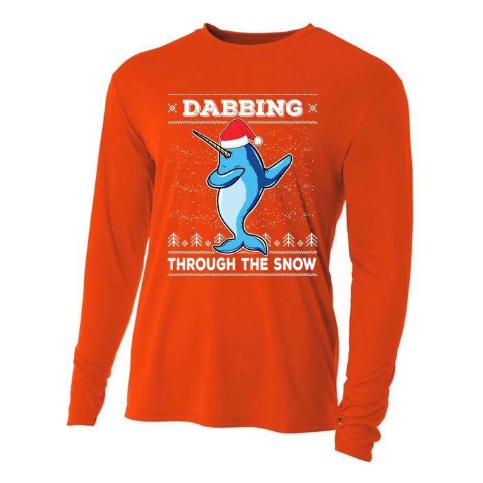 Dabbing Through The Snow Narwhal Dab Ugly Christmas Sweater Gift Cooling Performance Long Sleeve Crew