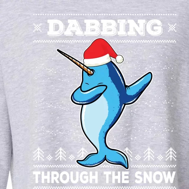 Dabbing Through The Snow Narwhal Dab Ugly Christmas Sweater Gift Cropped Pullover Crew