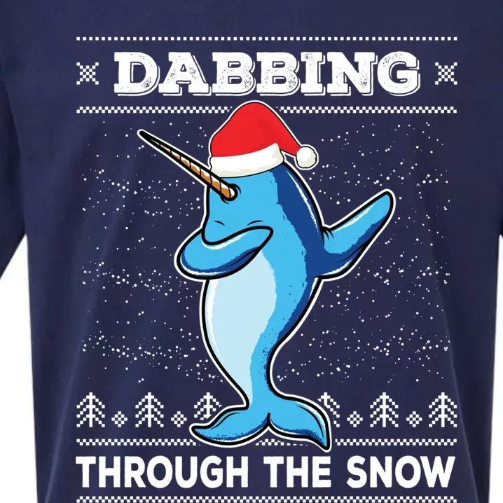 Dabbing Through The Snow Narwhal Dab Ugly Christmas Sweater Gift Sueded Cloud Jersey T-Shirt