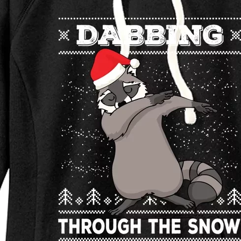 Dabbing Through The Snow Raccoon Dab Ugly Christmas Sweater Cool Gift Women's Fleece Hoodie