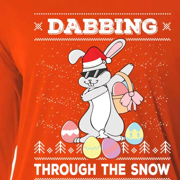 Dabbing Through The Snow Bunny Ugly Christmas Sweater Rabbit Gift Cooling Performance Long Sleeve Crew