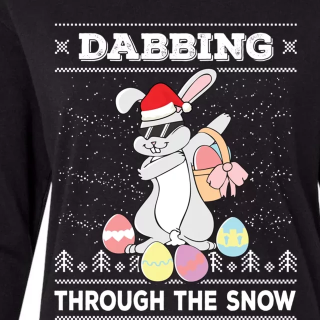 Dabbing Through The Snow Bunny Ugly Christmas Sweater Rabbit Gift Womens Cotton Relaxed Long Sleeve T-Shirt