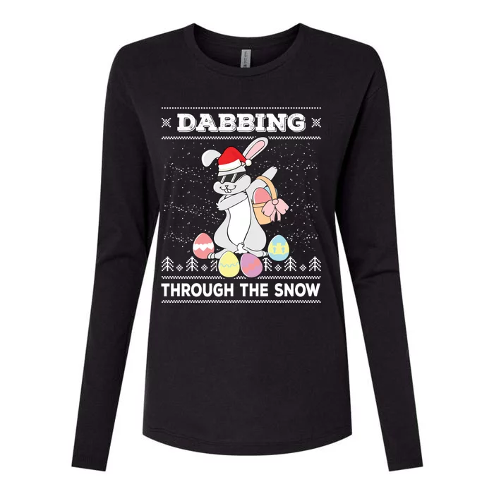 Dabbing Through The Snow Bunny Ugly Christmas Sweater Rabbit Gift Womens Cotton Relaxed Long Sleeve T-Shirt