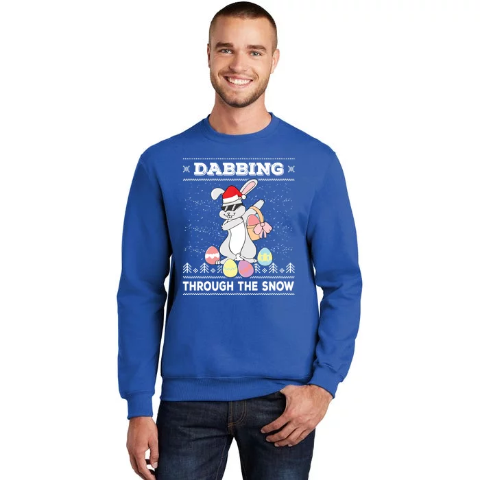 Dabbing Through The Snow Bunny Ugly Christmas Sweater Rabbit Gift Tall Sweatshirt