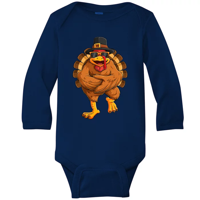 dancing turkey thanksgiving day funny dance Baby Long Sleeve Bodysuit