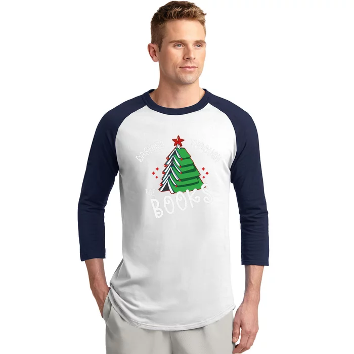 Dashing Through The Books Christmas Tree Baseball Sleeve Shirt