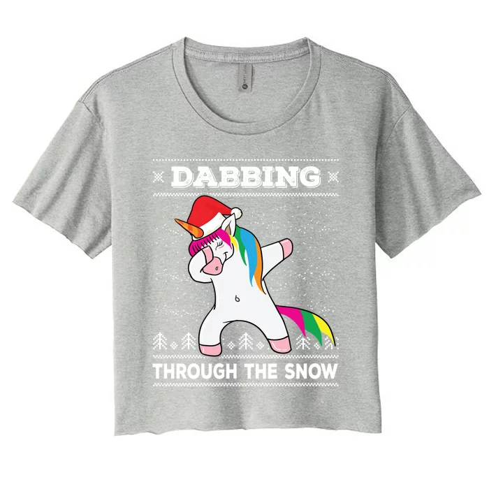 Dabbing Through The Snow Dab Unicorn Ugly Christmas Sweater Gift Women's Crop Top Tee