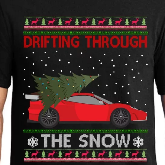 Drifting Through The Snow Ugly Christmas Sweater Tree Car Gift Pajama Set