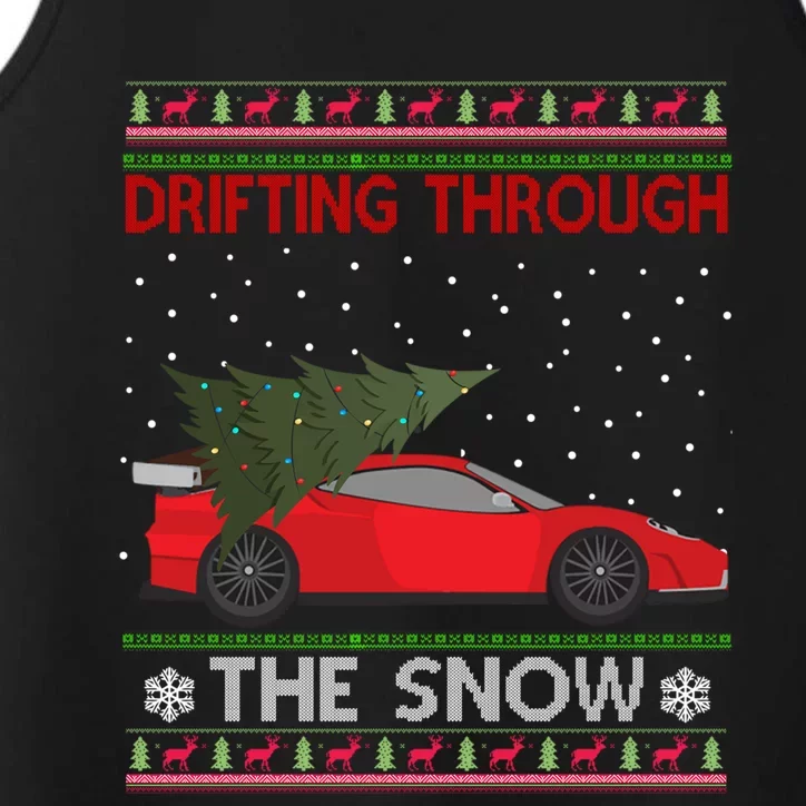 Drifting Through The Snow Ugly Christmas Sweater Tree Car Gift Performance Tank