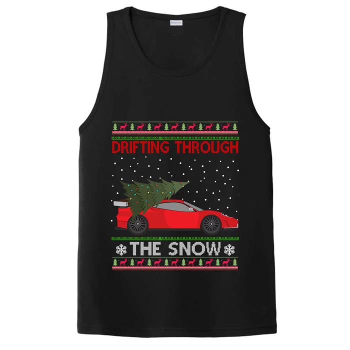 Drifting Through The Snow Ugly Christmas Sweater Tree Car Gift Performance Tank