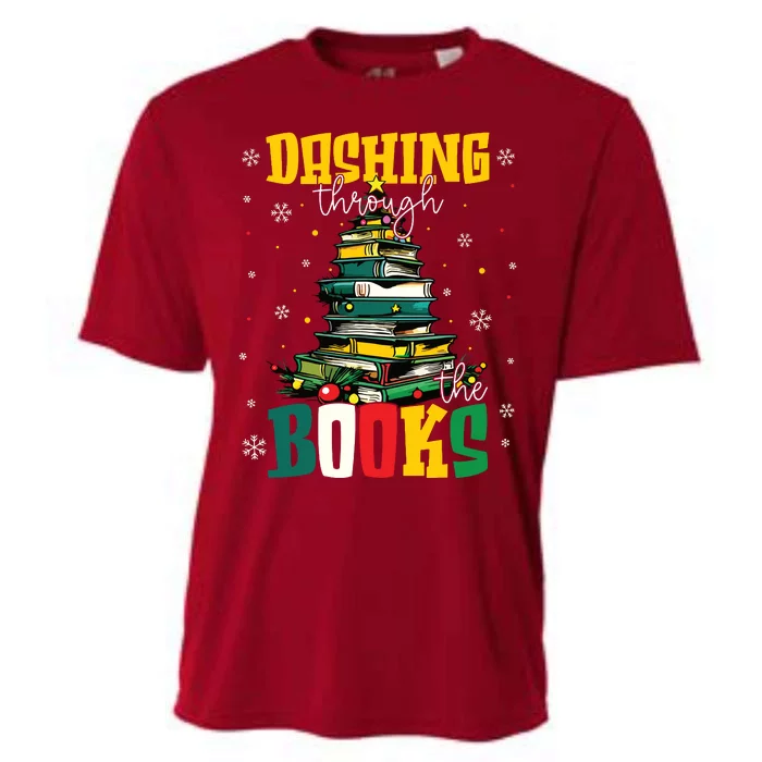 Dashing Through The Books Christmas Book Lovers Librarian Cooling Performance Crew T-Shirt