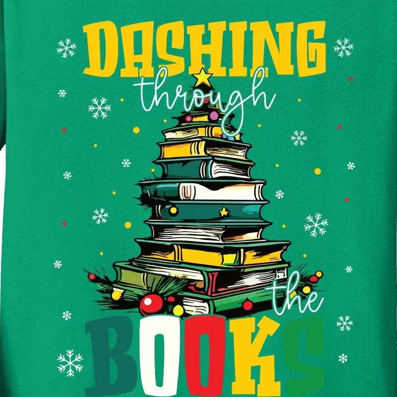 Dashing Through The Books Christmas Book Lovers Librarian Kids Long Sleeve Shirt