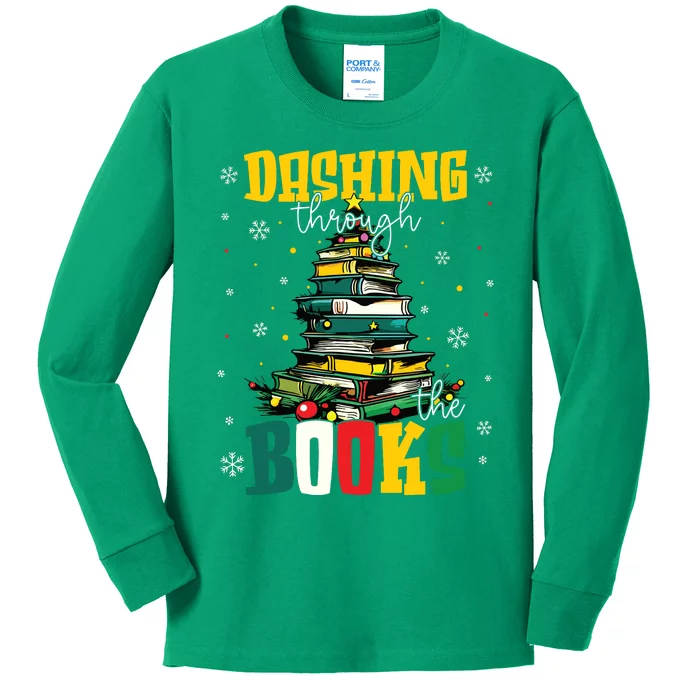 Dashing Through The Books Christmas Book Lovers Librarian Kids Long Sleeve Shirt