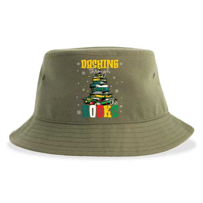 Dashing Through The Books Christmas Book Lovers Librarian Sustainable Bucket Hat