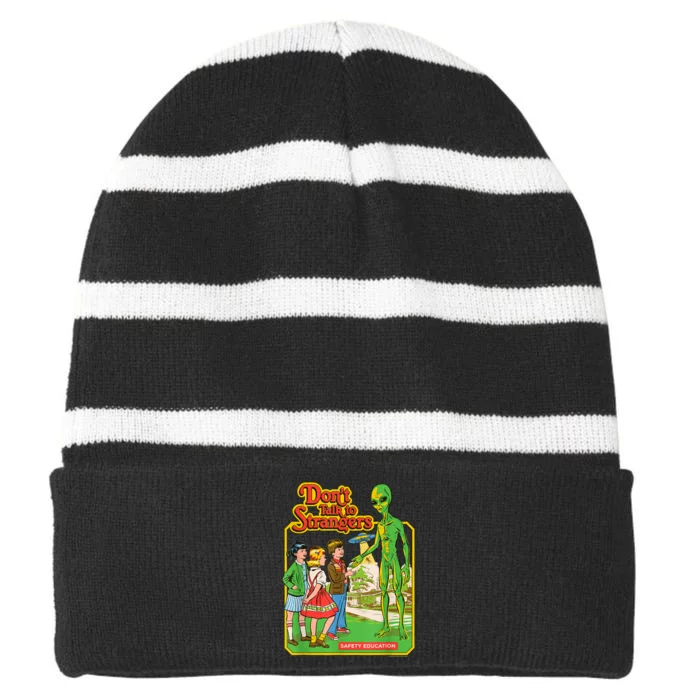 Dont Talk To Strangers Striped Beanie with Solid Band