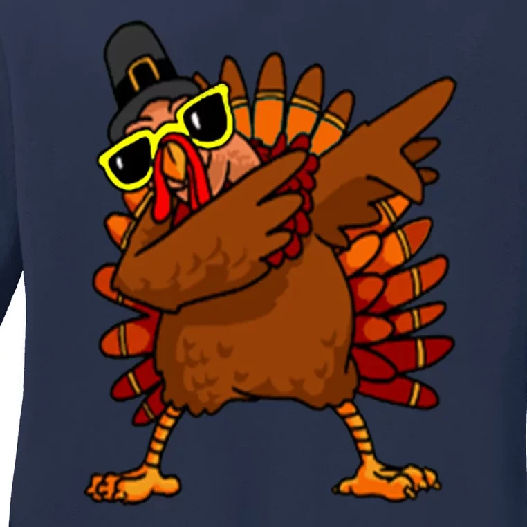 Dabbing Turkey, Thanksgiving Funny Cute Ladies Long Sleeve Shirt