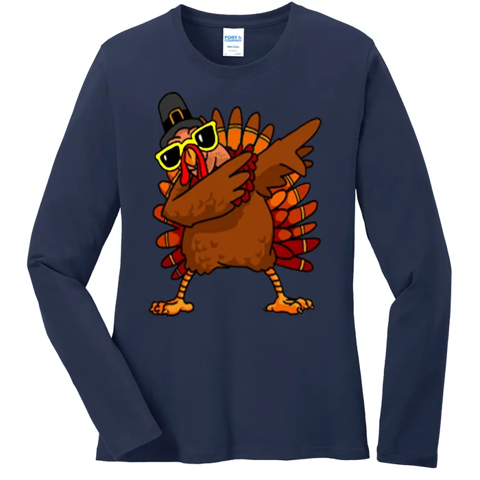 Dabbing Turkey, Thanksgiving Funny Cute Ladies Long Sleeve Shirt