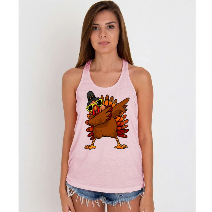 Dabbing Turkey, Thanksgiving Funny Cute Women's Knotted Racerback Tank