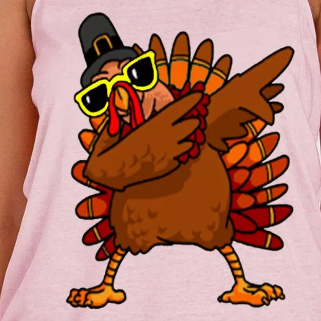 Dabbing Turkey, Thanksgiving Funny Cute Women's Knotted Racerback Tank