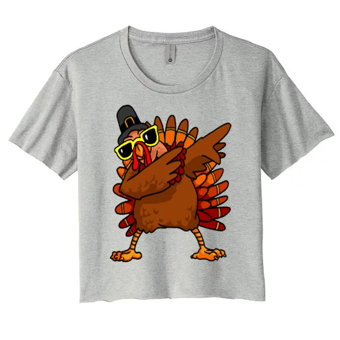 Dabbing Turkey, Thanksgiving Funny Cute Women's Crop Top Tee