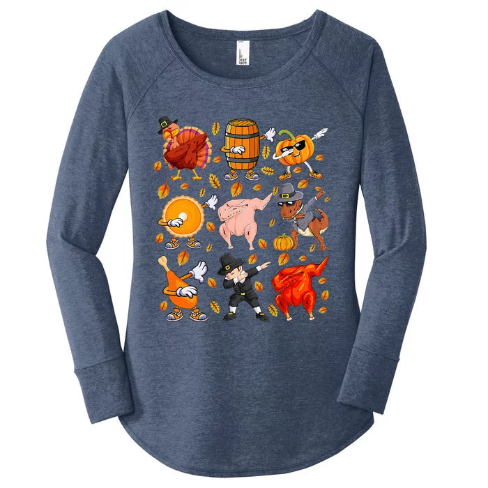 Dabbing Turkey T Rex Pilgrim Thanksgiving Funny Dab Women's Perfect Tri Tunic Long Sleeve Shirt