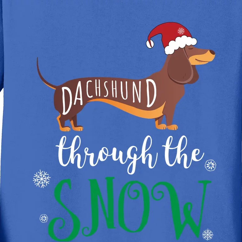 Dachshund Through The Snow Funny Pun Unisex Gift Design Kids Long Sleeve Shirt